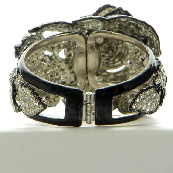 Kenneth Jay Lane KJL Black Enamel Pavé Rose Bracelet - Picture 3 of 8